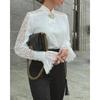 Women Long Sleeved Top Lace Patchwork Flared Sleeves Tops