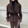 Retro Wildlederimitat Langarmjacke - Damen Herbst/Winter mattierter Samtmantel Freizeitkleidung