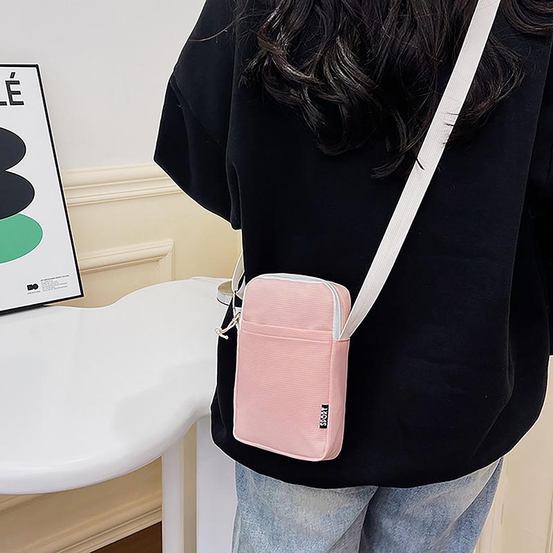 Simple Trendy Macaron Solid Color Shoulder Crossbody Canvas Bag Versatile  Zero Wallet Samll Square Phone Bags For Girls