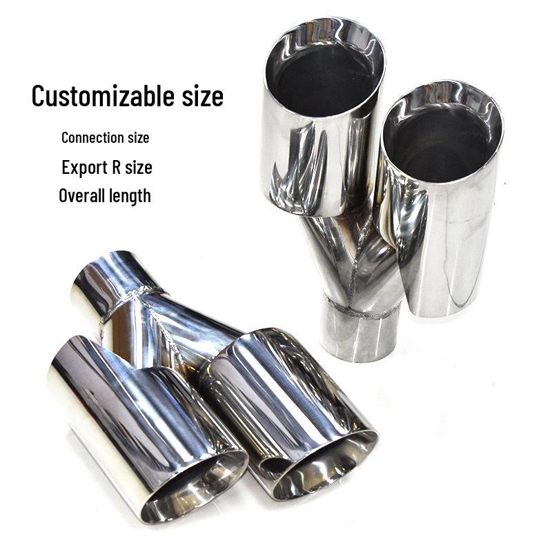 Universal Stainless Steel Car Exhaust Tailpipe: One-in-Two, Double Four-Out, Welded Edge Muffler.