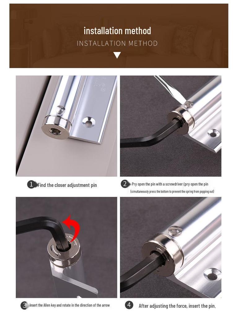 Aluminum Alloy Hydraulic Buffer Fireproof Door Closer for Silent Double Swing and Anti-theft Doors.