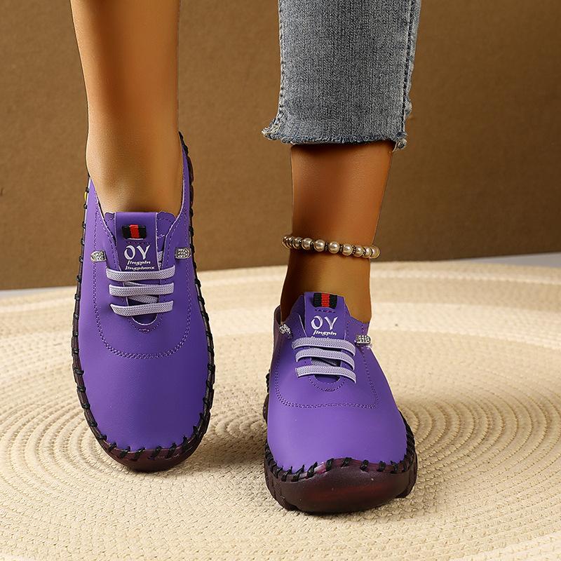 Chaussures à semelles souples, chaussures décontractées à lacets cousues à la main pour femmes, grande taille