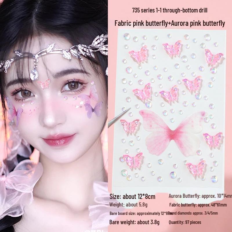 3D Butterfly & Star Face Sticker Set with Rhinestones & Pearls for Kids