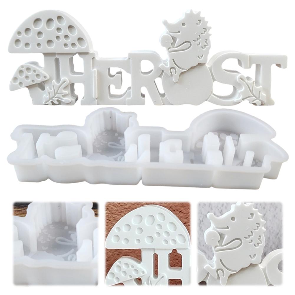 Autumn Hedgehog Silicone Mold Autumn Letters Candle Mold Casting Mold for Epoxy Resin Casting Clay Concrete Plaster China Mainland