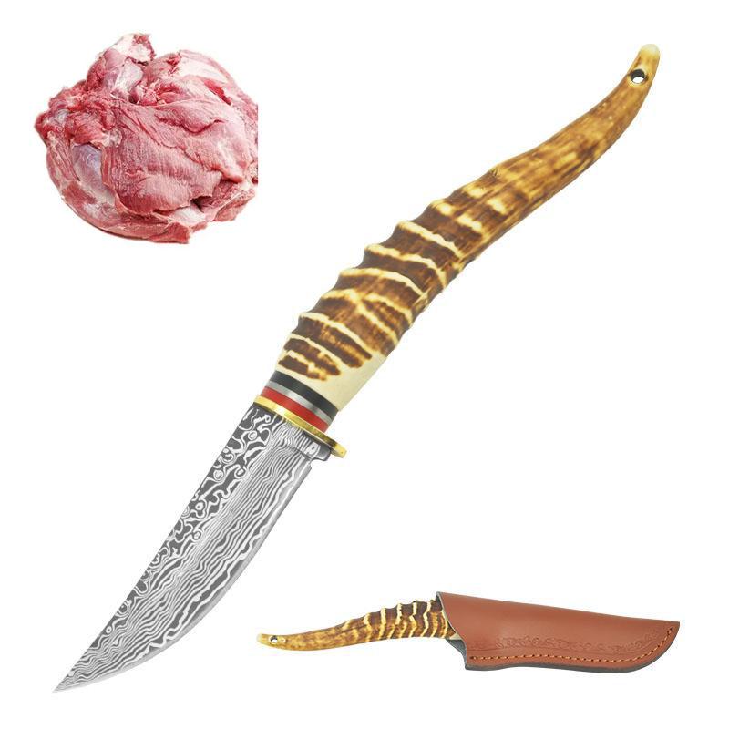 2023 New Designer Kitchen Knife New Best Hot Damascus Grain Conch Shape Angle-like Handle Sharp Meat Slicing Inner Mongolia Knife