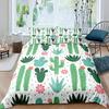Succulents Bedding Set, Exotic Flower Duvet Cover Twin Size For Kids Boys Girls, Branches Leaf Floral Polyester Comforter Cover