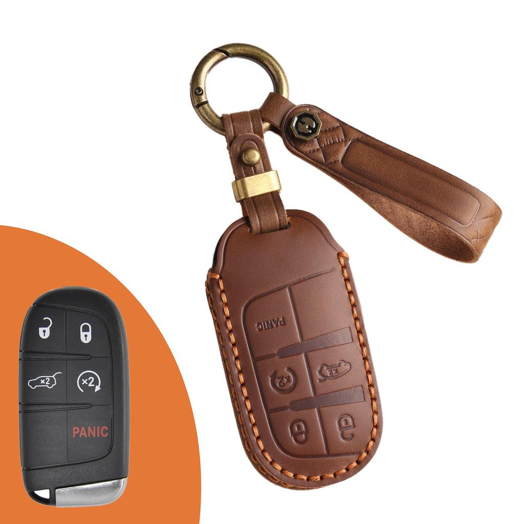 Genuine Leather Jeep Key Cover for Grand Commander & Grand Cherokee - Handmade Protective Shell with Buckle