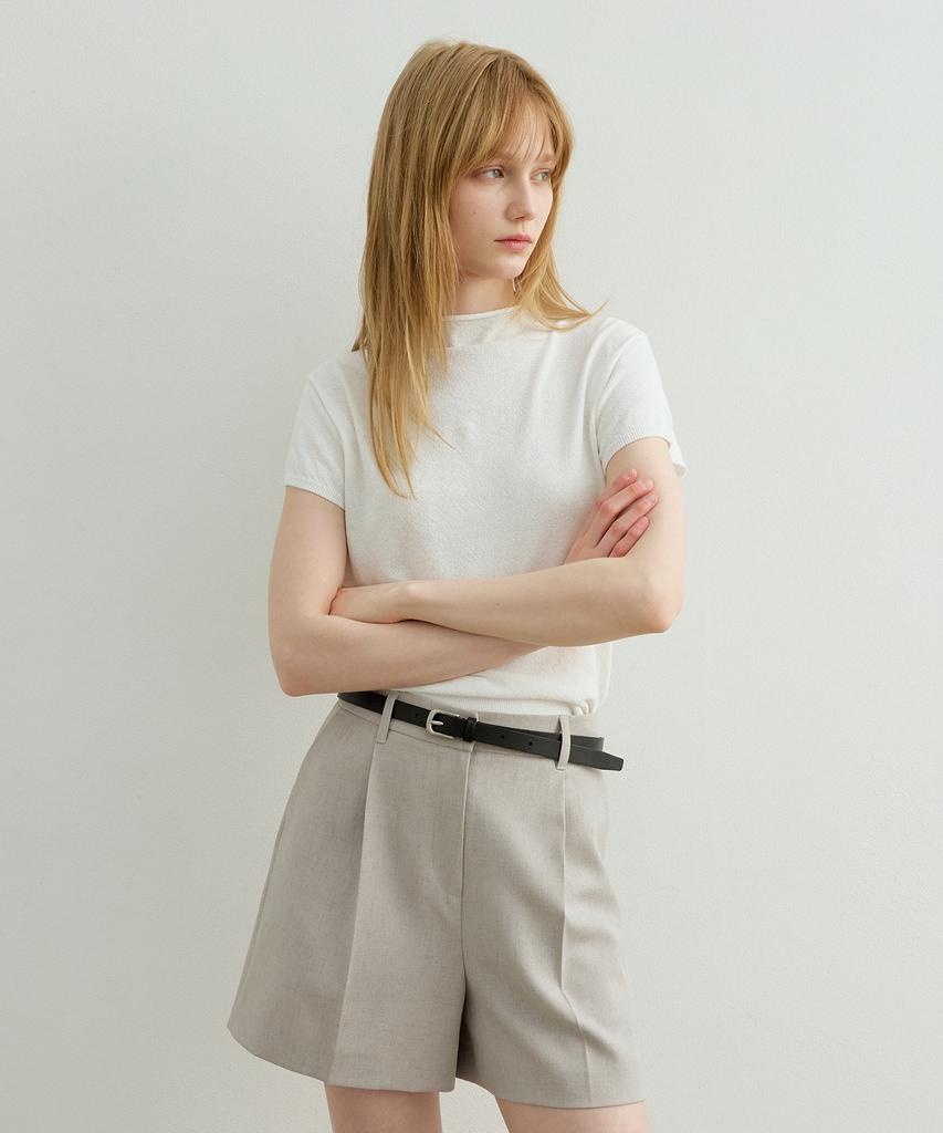 Artid Linen Half-Neck Short-Sleeve Knit_White