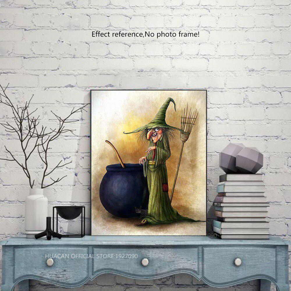 Diamantová výšivka čarodějnice barva s diamanty portrét DIY halloween diamantová malba
