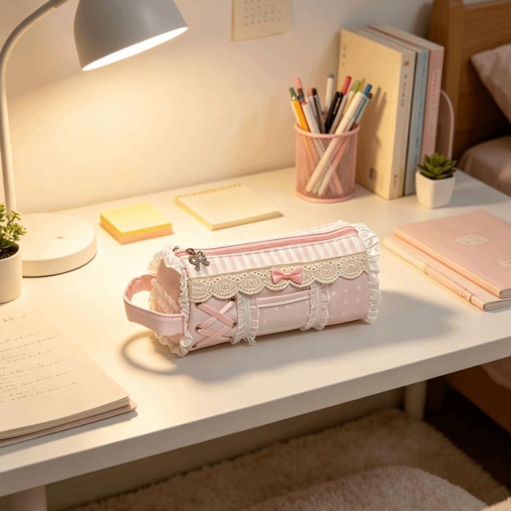 Large Capacity Pencil Pouch INS Style Stationery Pen Bag Makeup Bag Lace Pencil Case Gift Giving