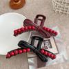 Women Large Bow Hair Crab Clips for Girls Korean Acrylic Hair Claws Red Beads Vintage Hair Accessories Lady Ponytail Barrettes