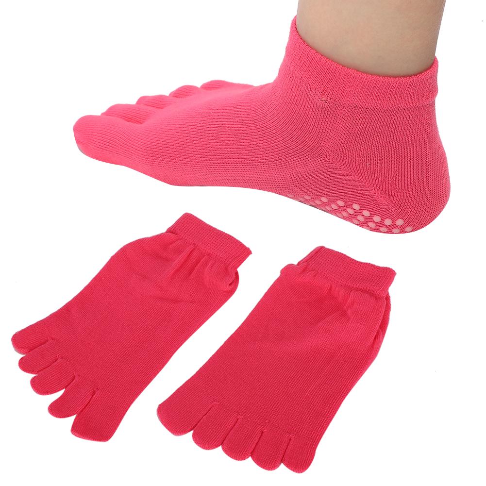 Soft Cotton Yoga Toe Socks Non Slip Breathable Pilates Socks Daily Foot Care Accessory(Rose Red )