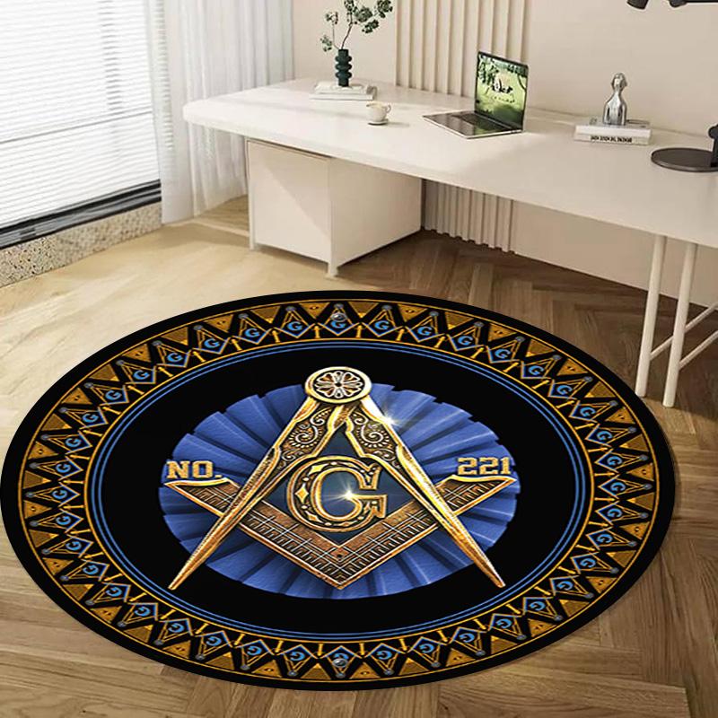 Freemasonry 3 Circular Rug - Office Decorative Carpet For Living Room Bedroom Door Mat Floor Rug Computer Chair Area Rug