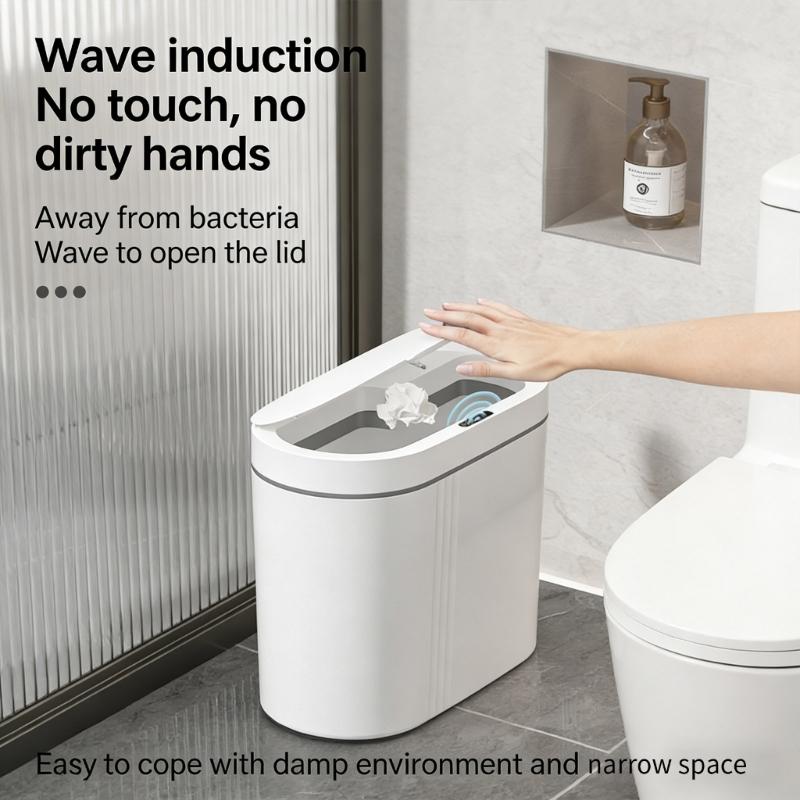 Pattumiera a Sensore Automatico da Parete per Bagno Cucina Chiusura Silenziosa Montaggio a Parete Plastica