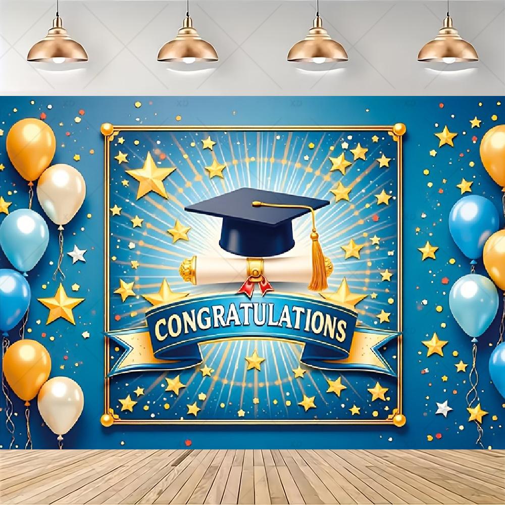 Black Gold Graduation Backdrop Graduate Cap Diploma Photography Background Graduation Party Celebration Photo Booth Banner Props