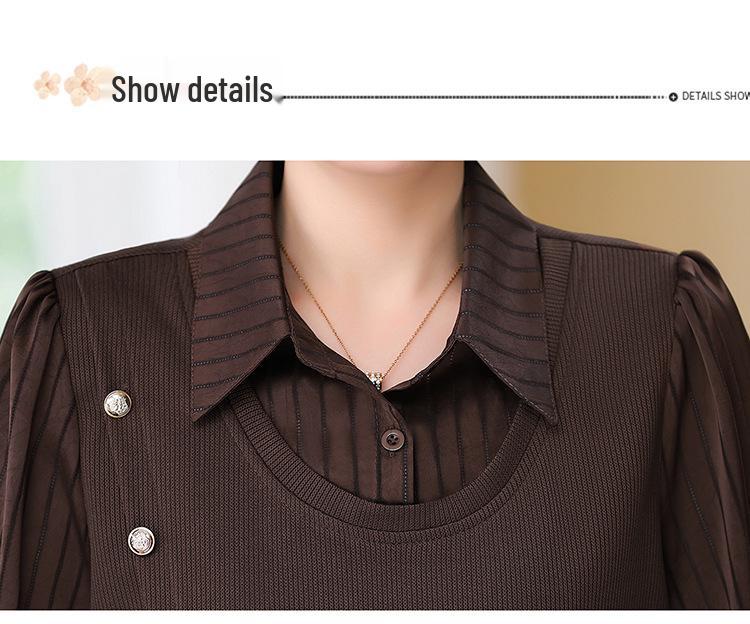 Women's Spring Summer Long Sleeve Chic Slimming Two-Piece Layered Top for Middle-Aged & Elderly