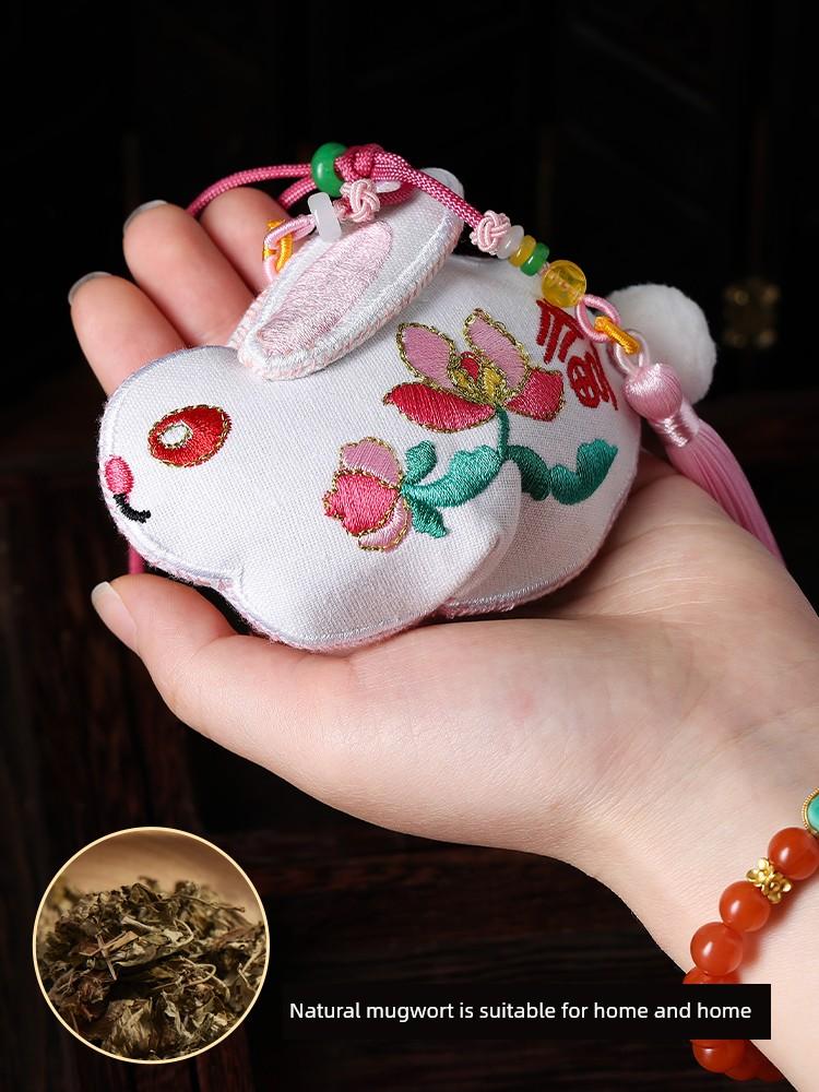 Handmade Embroidery DIY Kit Mid-Autumn Festival Sachet Lotus Rabbit Pomegranate Rabbit Dragon Boat Festival Zodiac Year Gift Pendant