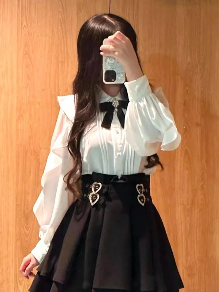 2026 Autumn Japanese-Style Ruffle Shirt & Cake Mini Skirt Set