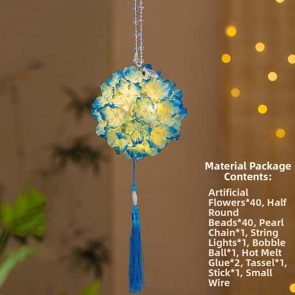 Handmade Flower Ball Lamp Luminous Handheld Light Floral Lantern Hydrangea Lantern Holiday Party синий