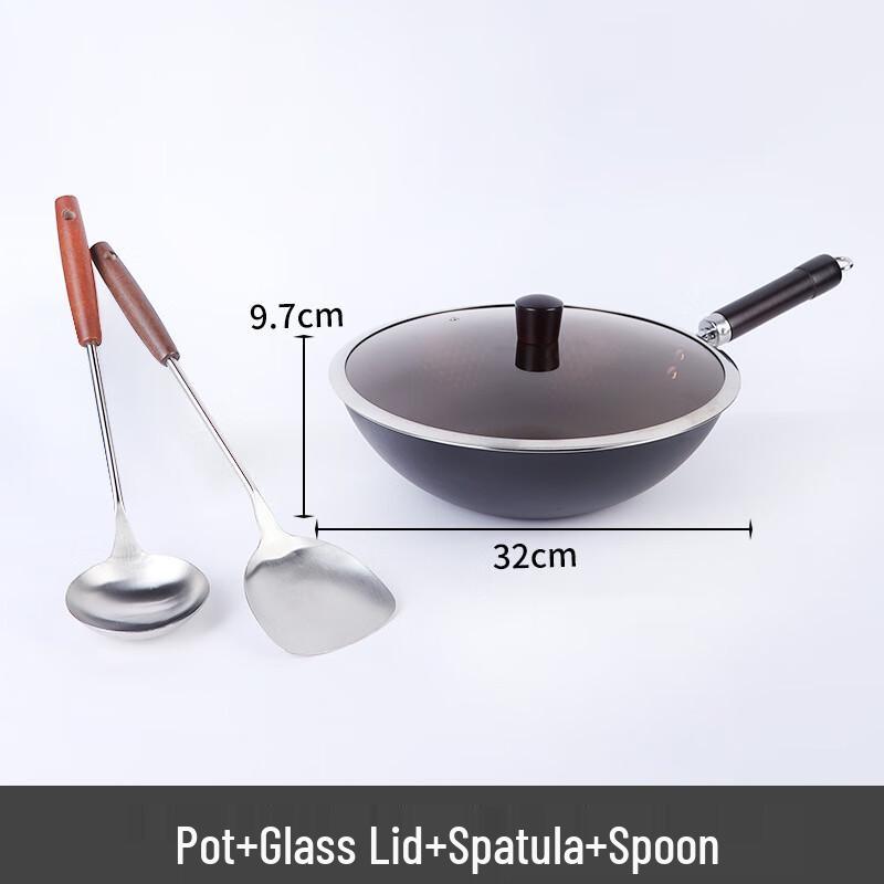 Wutuo 32cm Traditional Flat-Bottom Iron Wok