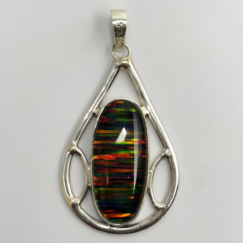 

Beautiful Oval Opal 35 Ct Natural CERTIFIED 925 Starling Silver Pendant Gemstone MY.PD-284-NS 50.4 mm Approx. різнокольоровий