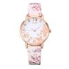 Orologio al quarzo da donna con cinturino in pelle analogico con quadrante rotondo floreale creativo