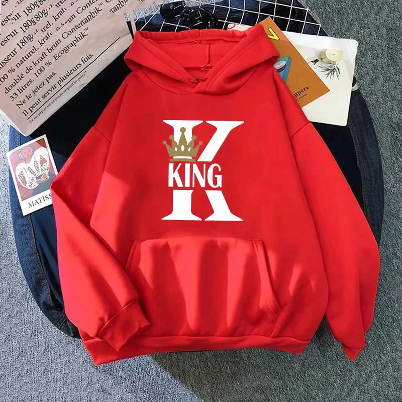 King Queen Tryck Hoodie för Kvinna Man 2025 Ny Ankomst Par Huvtröja Långärmad Pullover Hemma Utomhus Komfort Varma Sweatshirts