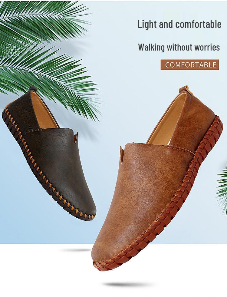 Men's Cross-Border Slip-On Driving Loafers: Casual Leather Sock Shoes for Spring/Summer - Handmade, Large Size Available