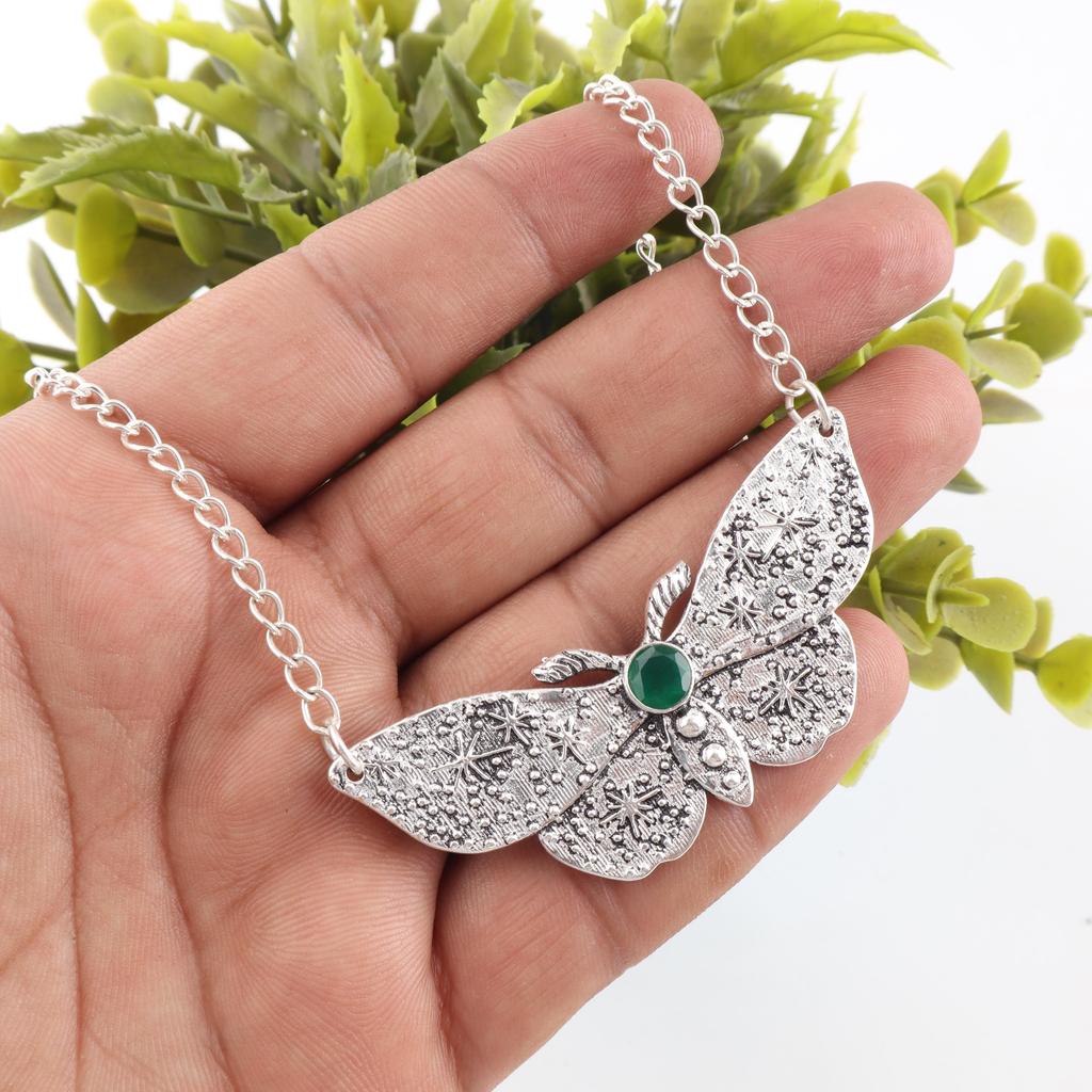 Hänge i grön onyx Handgjorda ädelstenssmycken, 925 massivt sterlingsilverhänge Smycken med unik design