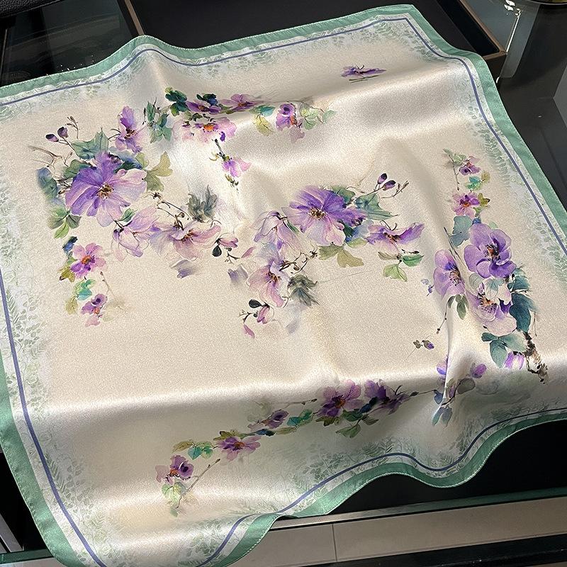 Printed Soft 100% Real Silk Scarf Fashion Foulard Women Square Neckerchief Floral High Quality New Hair Tie Bandana