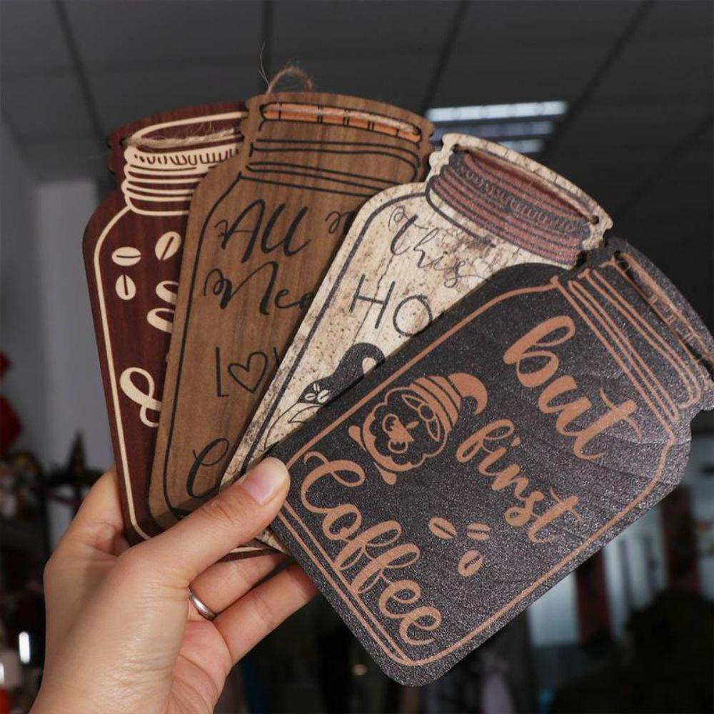 4Pcs Rope Hanging Coffee Hanging Sign Wood Cafe Decor Sign Kitchen Cafe Home Decor Ornaments