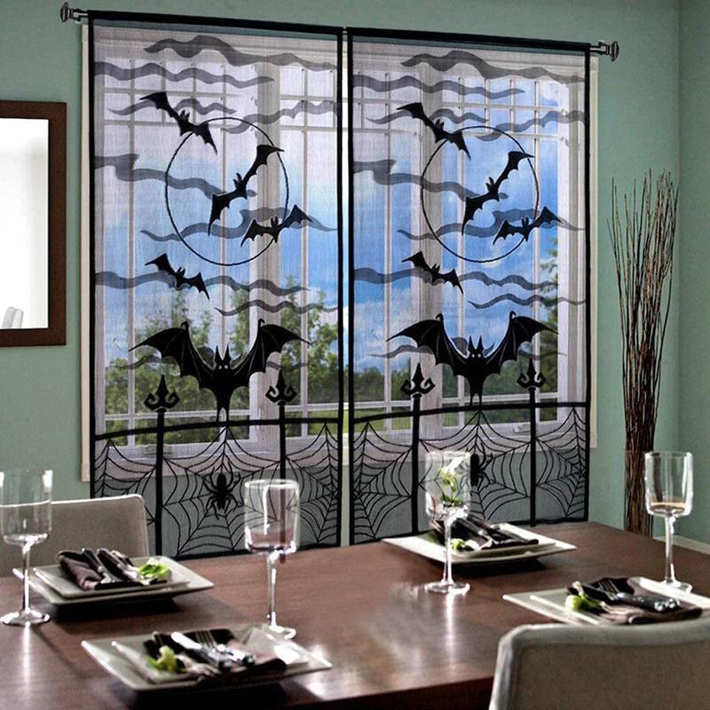 Spooky Halloween Table Runner Black Lace Spider Web Design Tablecloth Fireplace Scarf Haunted House Decor Party Decoration