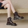 Mode 2025 Neue Schnürstiefel für Damen Frühling Herbst Runde Spitze Einfarbig Mittelhoch Wasserdicht Pendeln Britische Stiefel