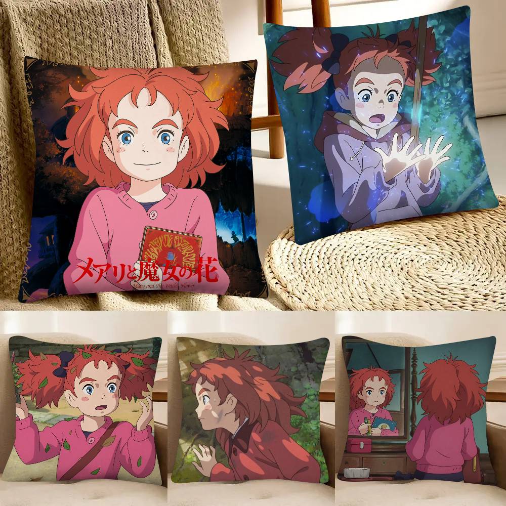 Movie Mary And The Witchs Flower Pillow Case Fashion Square Pillowcase Bedroom Sofa Room Ins Decoration Leisure