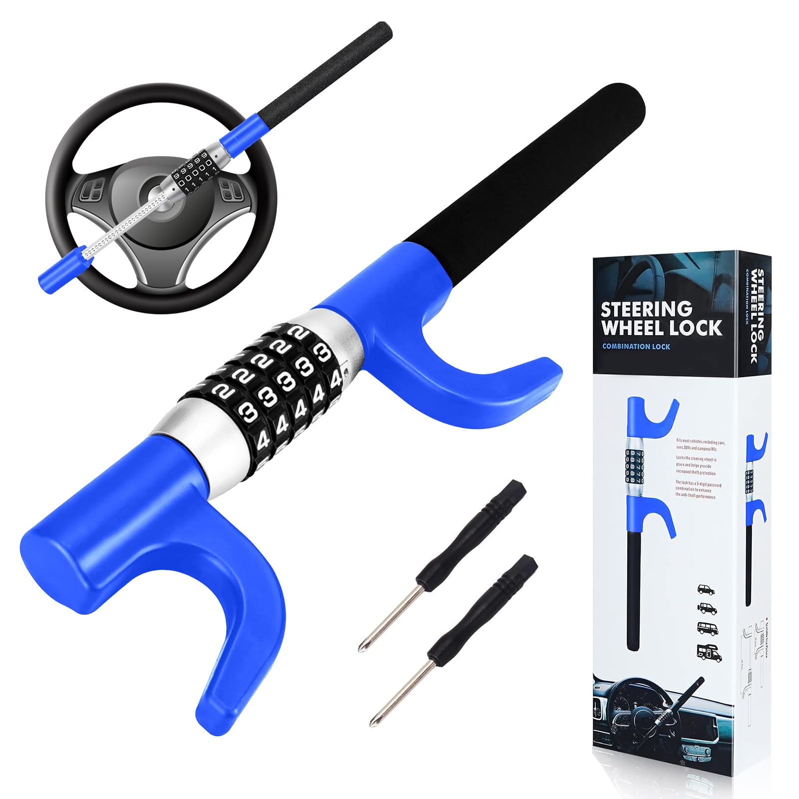 

ZWSJLC Steering Wheel Combination Easy Security Car Accessories Anti-Theft Lock, Car, Type, 5-Digit, Installation, Device, (Blue) синий