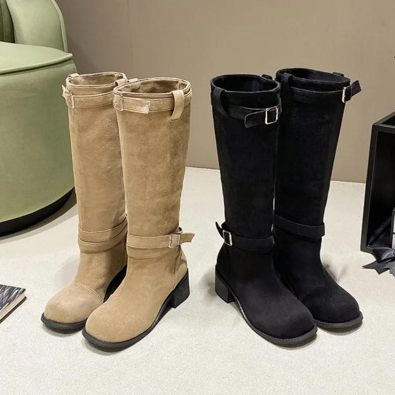 Fashion Womens Winter Fashion Round Toe Simple Solid Square Heel 2024 New Womens Boots Outdoor One Step Office Womens Formal Boots
