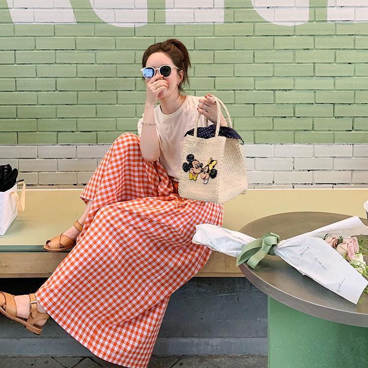 Damen Karomuster Baumwoll-Leinen Weitbein Hose - Elastischer Bund, Slim Fit, Lässiger Lockerer Schnitt