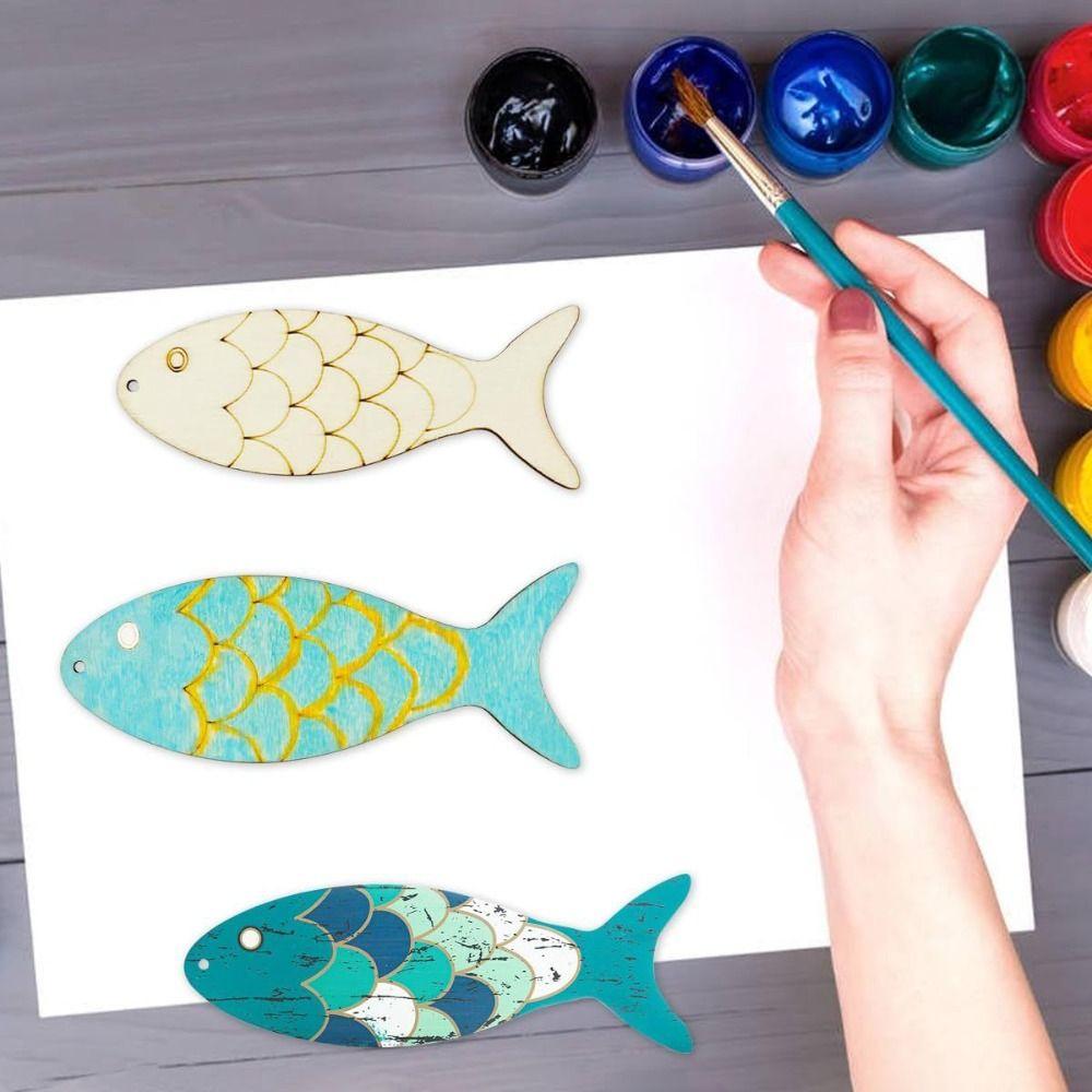 Hemp Rope Wooden Fish Cutouts 10*3.6cm Fish Shaped Wood Cut Out  For Crafts