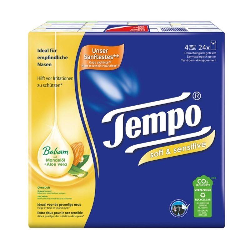 Tempo Tissue Plus Sensitive Миндальное масло и Алоэ 9 Листов x 24 Упаковки