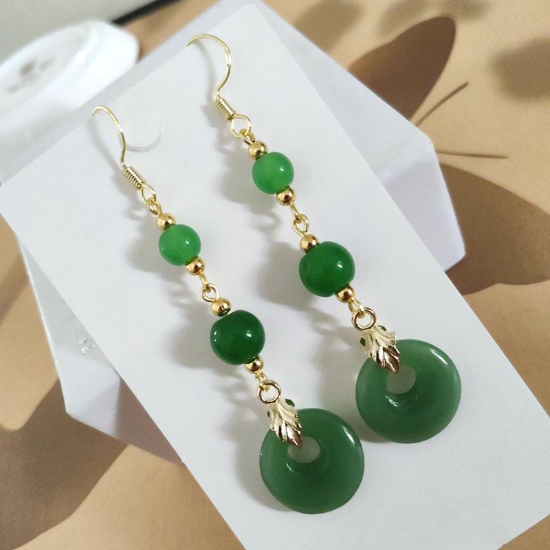 Green National Style Safety Buckle Dangle Earrings