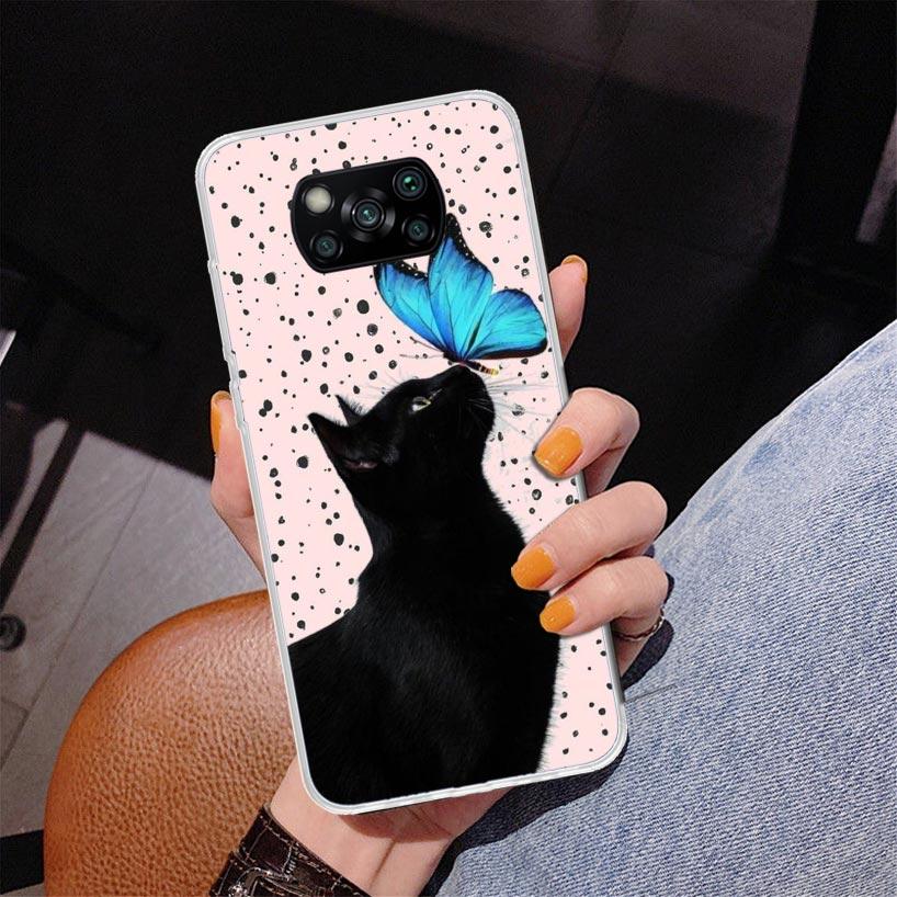 Black Cat Cartoon Cute Phnoe Case for Xiaomi Poco X5 X6 X7 Pro X4 Gt F7 Ultra M8 M7 Redmi 15C 15 13C 13 12C 12 Unique Cover Coqu