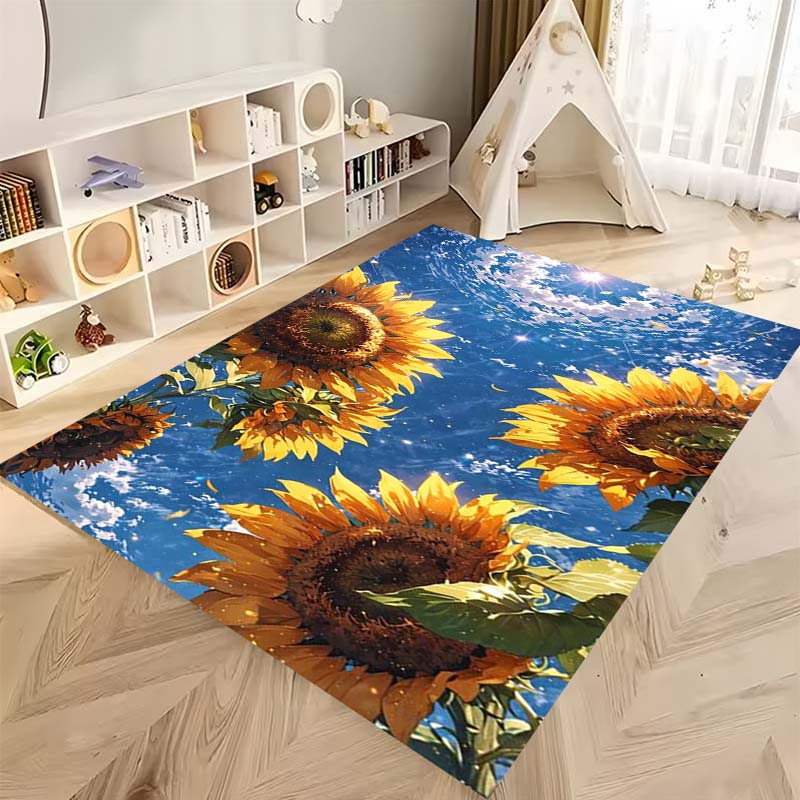 Tappeto antiscivolo con motivo a girasole 3D, flanella morbida, lavabile, fondo antiscivolo, adatto per soggiorno, camera da letto, bagno, cucina
