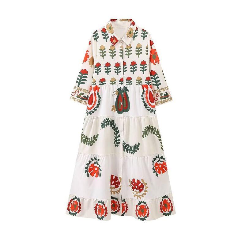 Kaslead New Arrival Women's Clothing Fashion Style Fashion Positioning Print Long Sleeves Vacation Style Dress