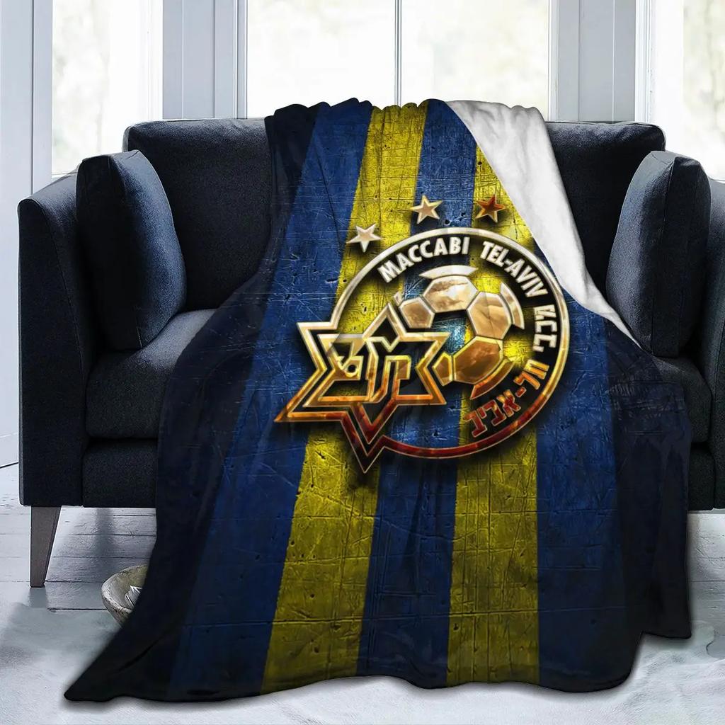 Maccabi Tel Aviv Koc Polarowy na Cały Sezon Koc Rzutowy Ultra Miękki Koc Flanelowy Drukowany Cyfrowo Premium Puszysty Mikrofibra Polar
