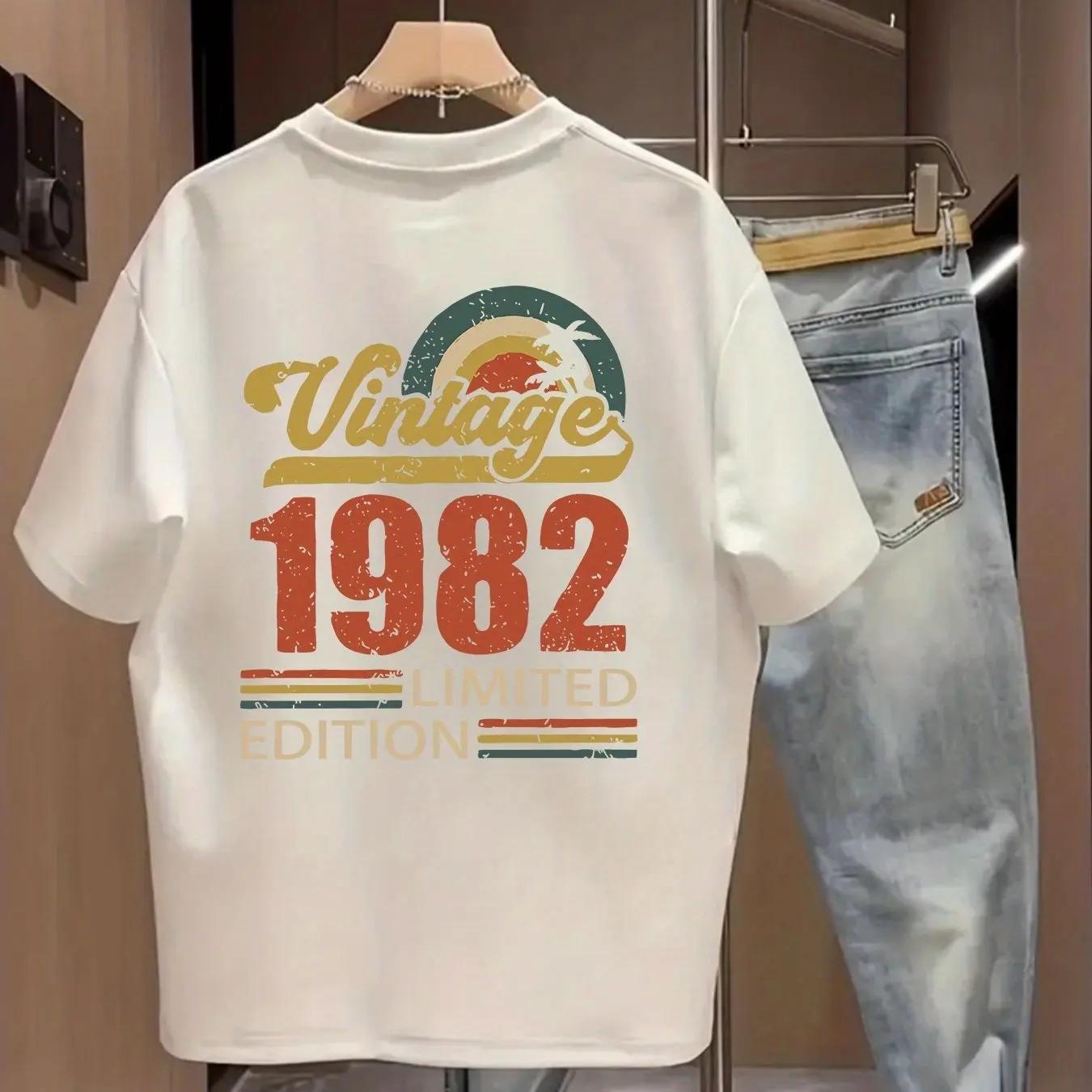 Unisexs Summer Vintage TShirt Vintage 1982 Limited Edition Retro Sunset Print 100 Cotton Top For Casual Streetwear 3XL