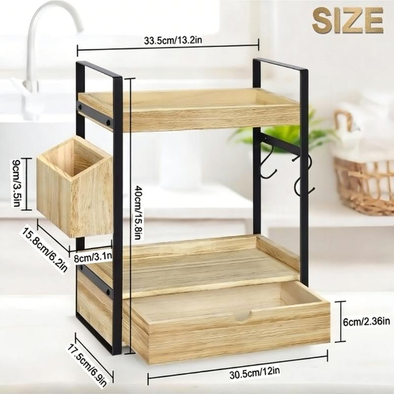 Stylish Wood Countertop Shelf With Open Storage Design For Makeup And Skincare Products