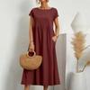 Abito da donna colorato a maniche corte, ampio, in cotone e lino, con tasche