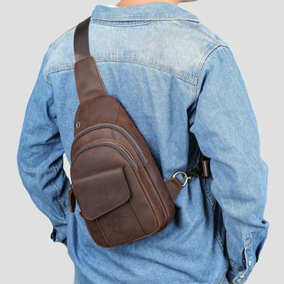 Crazy Horse Leather męska torba na klatkę piersiową o dużej pojemności, oryginalna skórzana torba na klatkę piersiową, warstwa skóry bydlęcej, vintage, torba na ramię