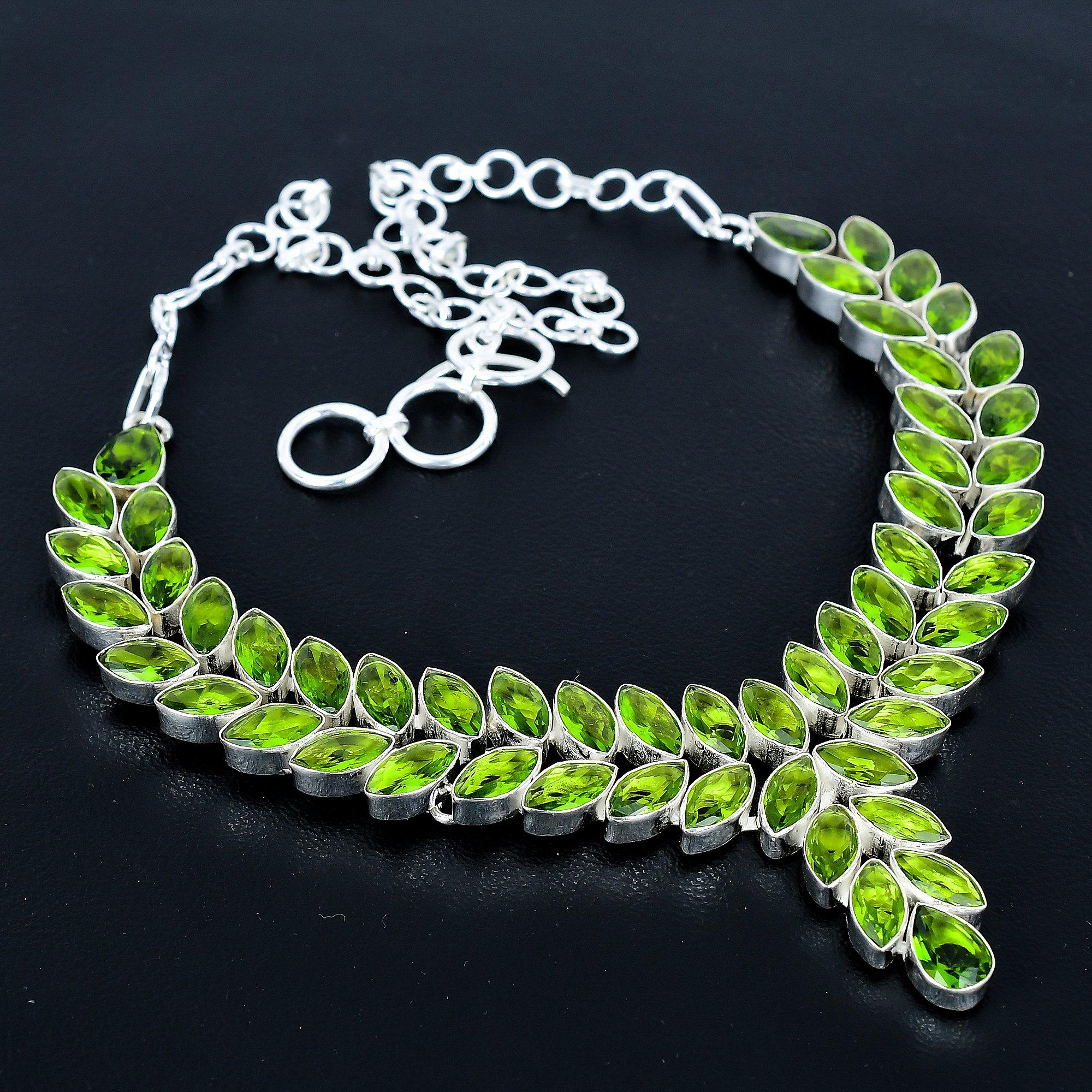 

Peridot Heavy Necklace, 925 Sterling Silver Necklace, Peridot Designer Necklace, Handmade Necklace, Jewelry Christmas Day Gift 20 зелёный