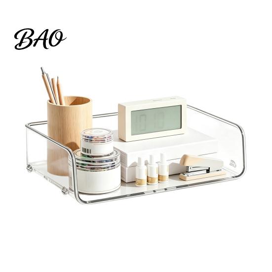 Multi Layer Desk Organizer Clear Acrylic File Tray, 1/2/3/4/5 Tier Paper Ducument Office Supply Storage Rack Box, Stackable Supplies Compact
